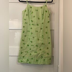 Vintage Lilly Pulitzer Dress Women’s Sz 2 Green Pink Floral Embroidered Sundress